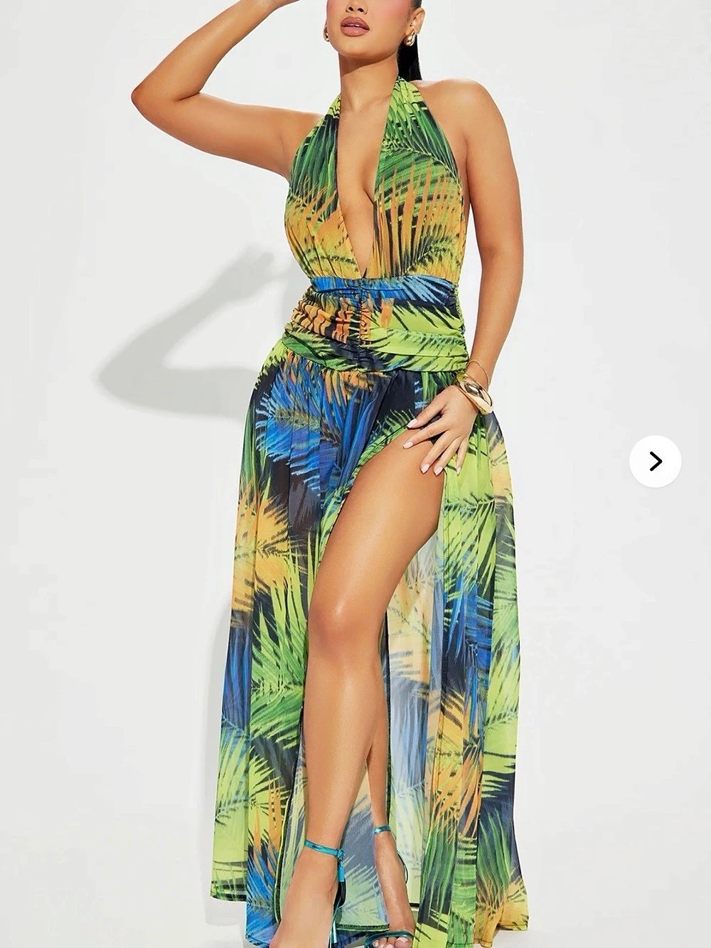 Tropical Print Backless Maxi Dress